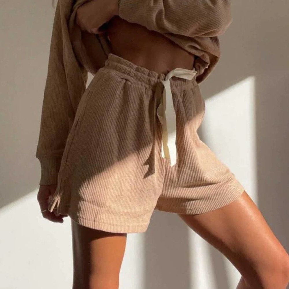 Araminta James Waffle Knit Shorts Womens XS Lounge‎ Pull On Side Pockets Brown